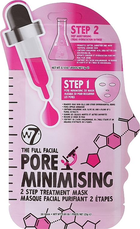 Feuchtigkeitsspendende Gesichtsmaske - W7 The Full Facial Pore Minimising 2 Step Treatment Sheet Face Mask Moisturiser — Bild N1