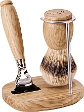 Rasierpflegeset - Acca Kappa Shaving Set In Varnished Oak Wood And Chrome Plated Metal (Rasierer 1 St. + Rasierbürste 1 St. + Rasierständer 1 St.) — Bild N1