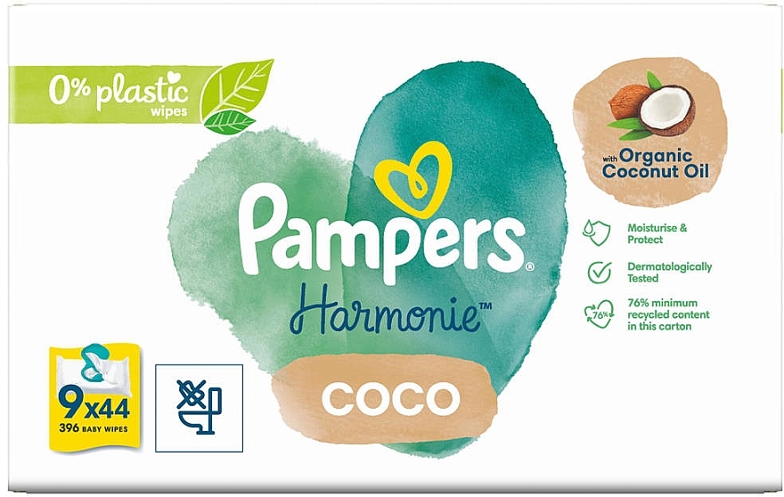 Feuchttücher für Babys 9x44 St. - Pampers Harmonie Coco Baby Wipes — Bild N1