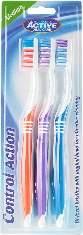 Zahnbürste mittel Control Action orange, lila, blau 3 St. - Beauty Formulas Control Action Toothbrush  — Bild N1