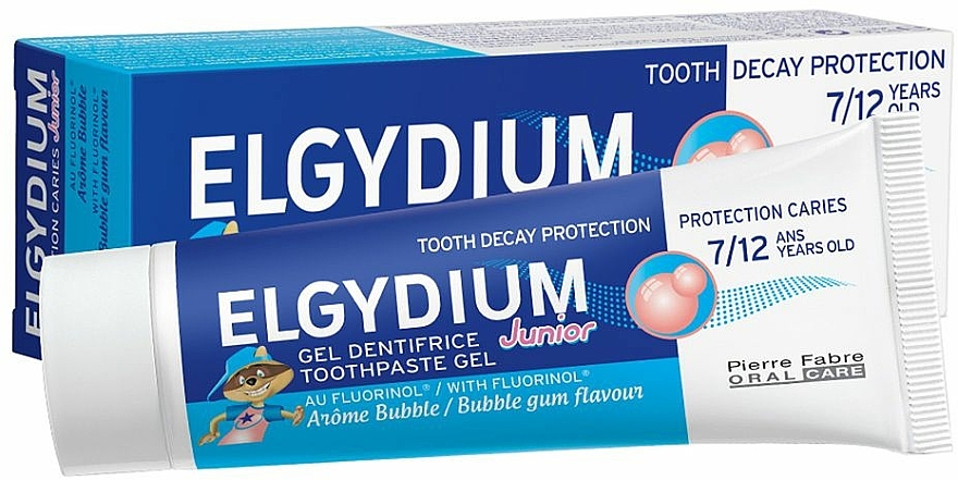 Kinderzahnpasta-Gel 7-12 Jahre mit Kaugummigeschmack - Elgydium Toothpaste Gel Junior Decay Protection 7/12 Years Old Bubble Aroma — Bild N1