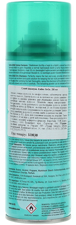 Trockenes Shampoo - Kallos Cosmetics Gogo Dry Shampoo — Bild N2