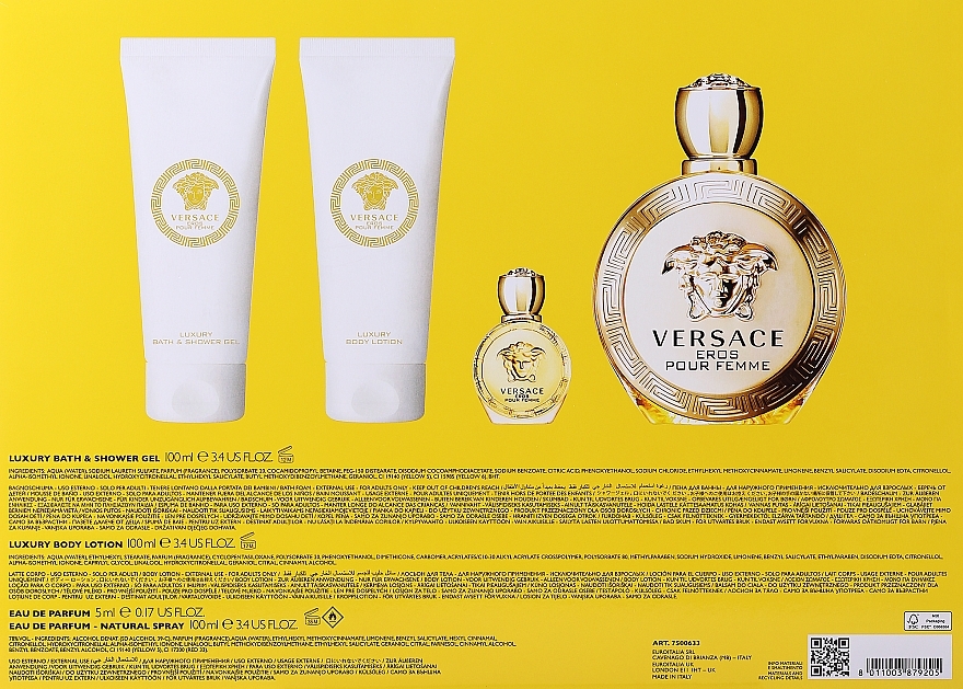 Versace Eros Pour Femme - Duftset (Eau de Parfum 100ml + Eau de Parfum Mini 5ml + Körperlotion 100ml + Duschgel 100ml) — Bild N3
