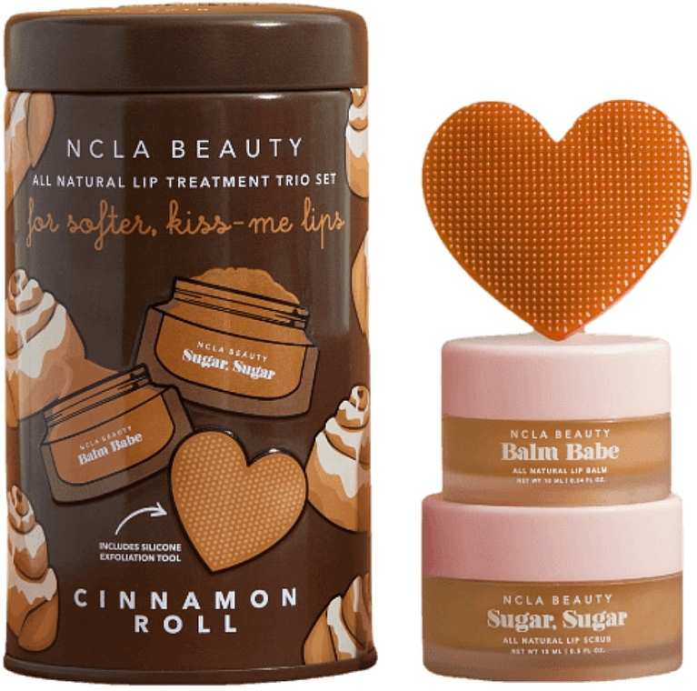 Lippenpflegeset - NCLA Beauty Cinnamon Roll Lip Set (Lippenbalsam 10ml + Lippenpeeling 15ml + Massager) — Bild N1