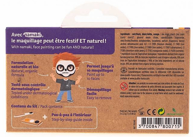 Schminkset für Kinder - Namaki Pumpkin & Skeleton 3-Color Face Painting Kit (Gesichtsfarbe 7,5g + Pinsel 1 St. + Accessories 2 St.) — Bild N3