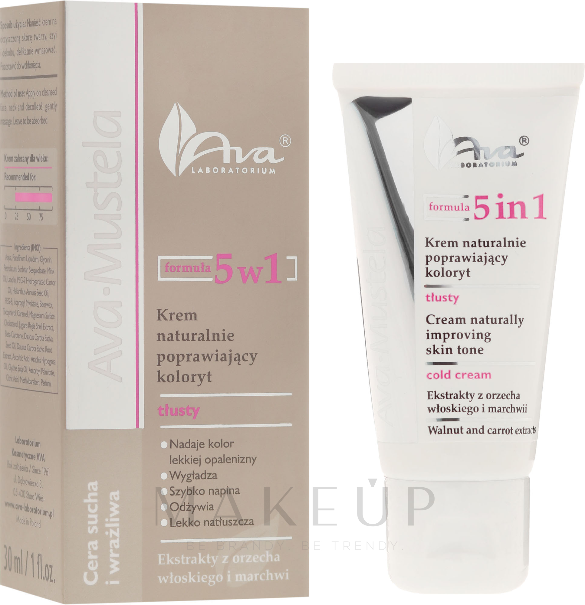 Leichte Gesichtscreme mit Walnuss- und Karottenextrakt - Ava Laboratorium Ava Mustela 5In1 Cream — Bild 30 ml
