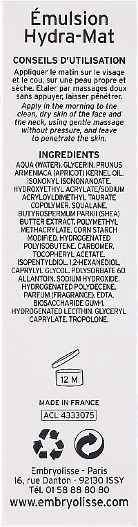 Feuchtigkeitsspendende und mattierende Gesichtsemulsion - Embryolisse Hydra-Mat Emulsion — Bild N3