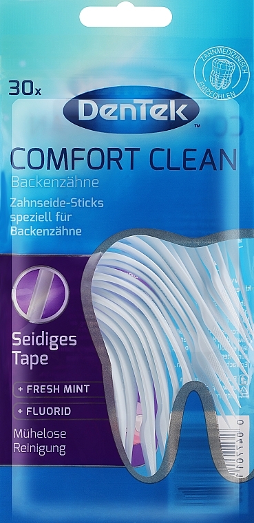 2in1 Zahnseide-Sticks und Zahnstocher mit angerauter Oberfläche für Backenzähne 30 St. - DenTek Comfort Clean — Bild N1