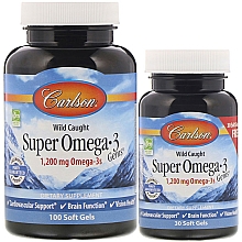 Düfte, Parfümerie und Kosmetik Set Nahrungsergänzungsmittel Omega 3 - Carlson Labs Wild Caught Super Omega 3 Gems (Omega 3 Weichkapseln 100St. + Omega 3 Weichkapseln 30St.)