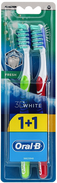 Zahnbürsten mittel 3D White Fresh hellgrün, rot 2 St. - Oral-B 3D White Fresh 40 Medium 1+1 — Bild N1