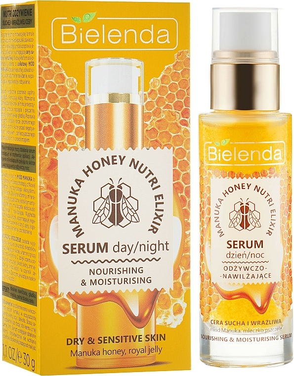Pflegendes Gesichtsserum für die Tages- und Nachtpflege mit Manuka Honig und Gelée Royale - Bielenda Manuka Honey Nutri Elixir Serum — Bild N1