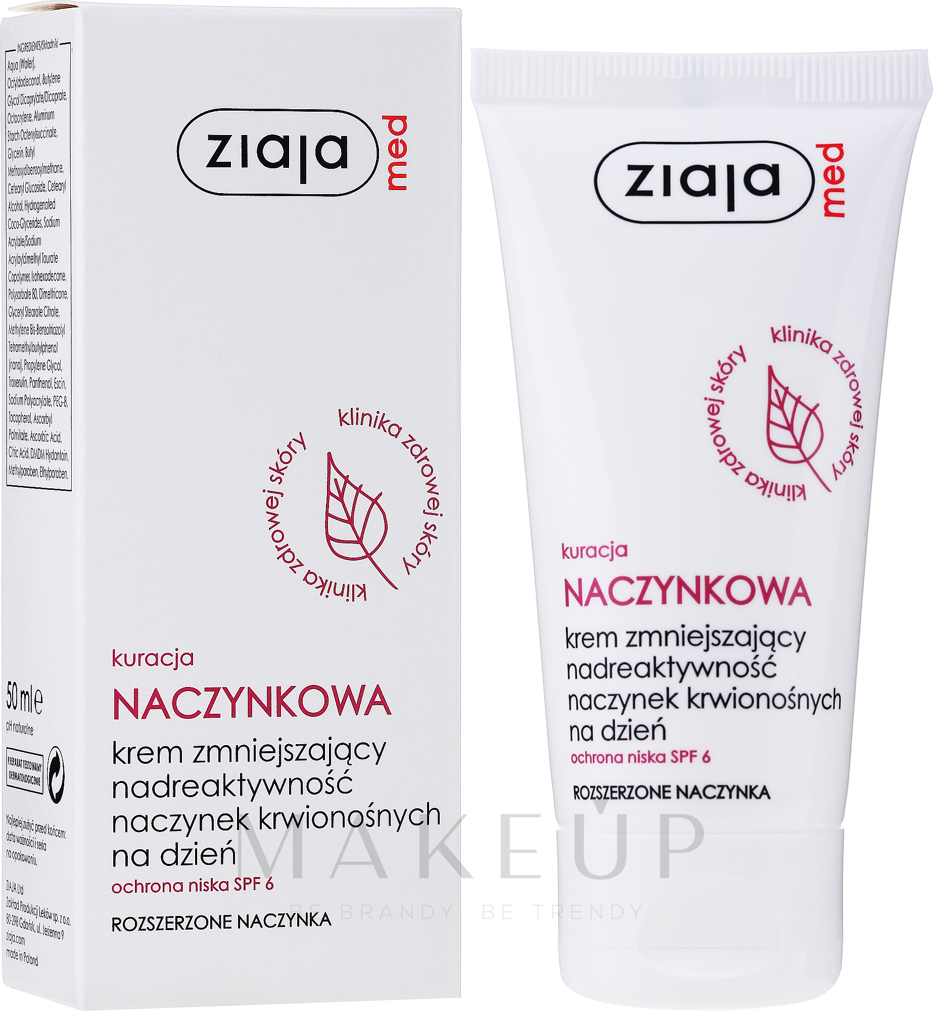 Feuchtigkeitsspendende, schützende und beruhigende Tagescreme gegen erweiterte Kapillaren - Ziaja Med Day Cream Capillary Treatment With Spf 6 — Bild 50 ml