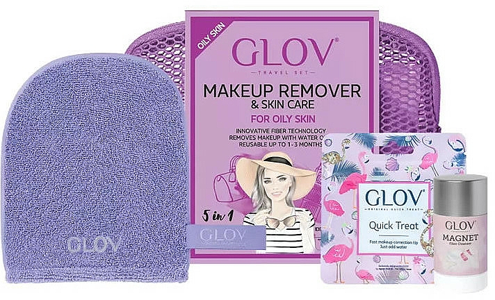 Reiseset zum Abschminken - Glov Expert Travel Set Oily and Mixed Skin (Handschuh Mini 1St. + Handschuh 1St. + Gesichtsreinigungs-Stick 40g) — Bild N1