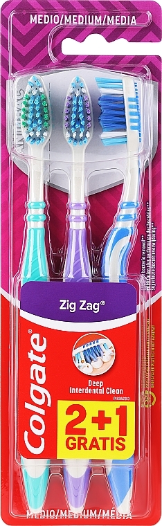 Set Zickzack, mittel Härtegrad, grün + lila + blau - Colgate Medium Toothbrush — Bild N1