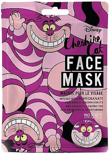 Erfrischende und feuchtigkeitsspendende Tuchmaske für das Gesicht mit Granatapfelextrakt Disney Cheshire Cat - Mad Beauty Disney Cheshire Cat Sheet Face Mask — Bild N1
