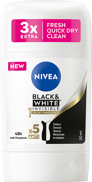 Deostick Antitranspirant - Nivea Black & White Invisible Silky Smooth 48H Antiperspirant Stick — Bild N3