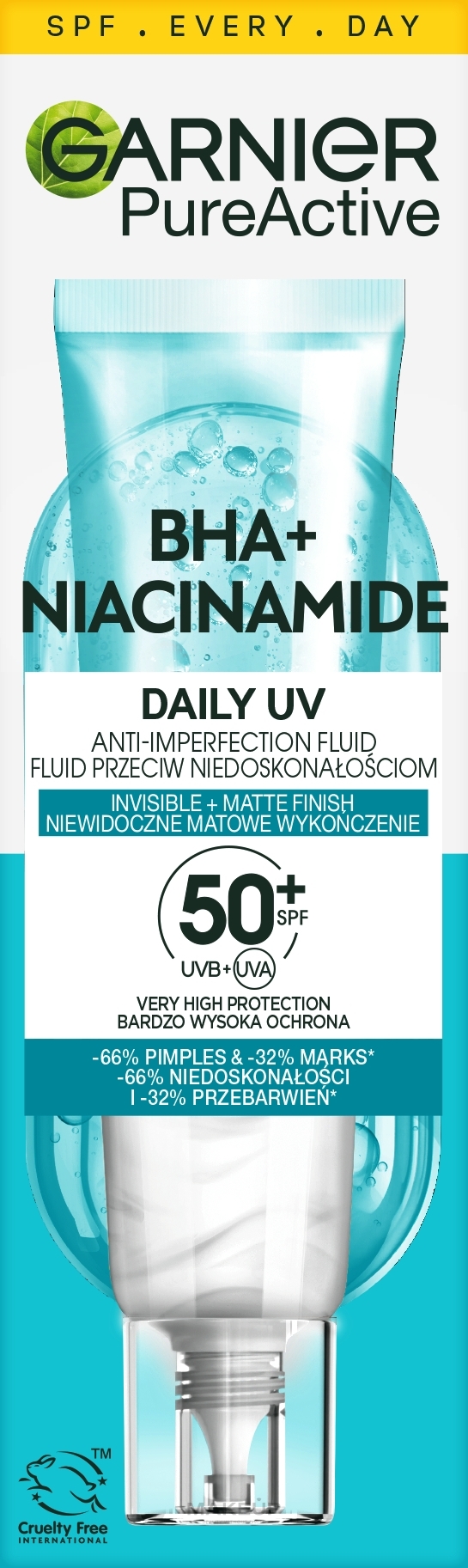 Leichtes Gesichtsfluid - Garnier Pure Active BHA+ Niacynamid Daily UV Anti-Imperfection Fluid — Bild 40 ml