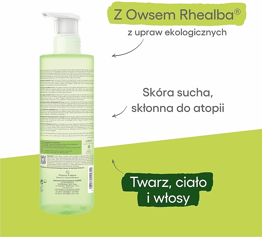 2in1 Weichmachendes Reinigungsgel für Körper und Haare für trockene und atopische Haut - A-Derma Exomega Control Emollient Cleansing Gel 2in1 — Bild N4