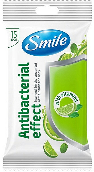 Antibakterielle Feuchttücher mit Vitaminen 15 St. - Smile Ukraine Antibacterial — Bild N1