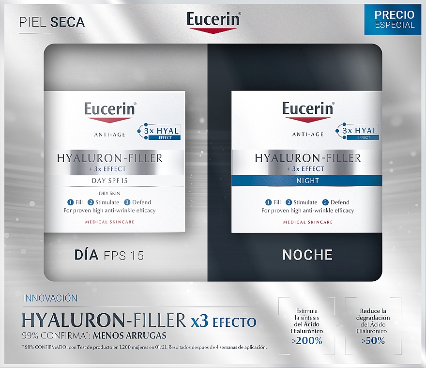 Set - Eucerin Hyaluron-Filler 3x Effect (day/cr/50ml + night/cr/50ml) — Bild N1