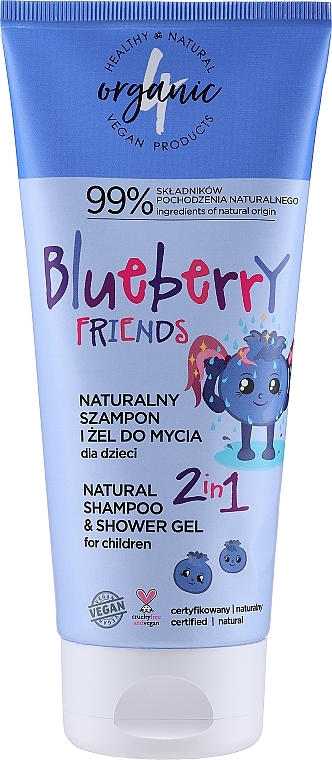 2in1 Natürliches Shampoo und Duschgel für Kinder - 4Organic Blueberry Friends Natural Shampoo & Shower Gel 2 in 1 — Bild N2