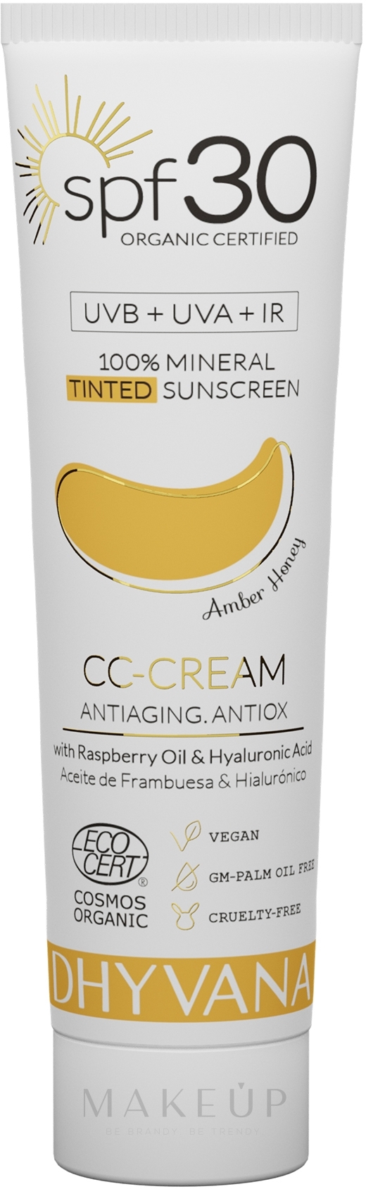 Sonnenschutz CC-Creme SPF30 - Dhyvana Raspberrry Oil & Hyaluronic Acid CC-Cream — Bild Amber Honey