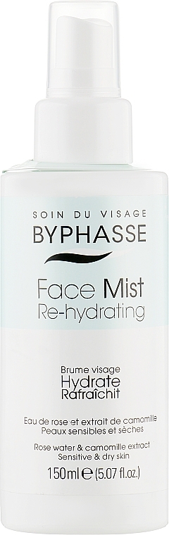 Feuchtigkeitsspendender und erfrischender Gesichtsnebel mit Rosenwasser und Kamillenextrakt - Byphasse Face Mist Re-hydrating Sensitive & Dry Skin — Bild N2