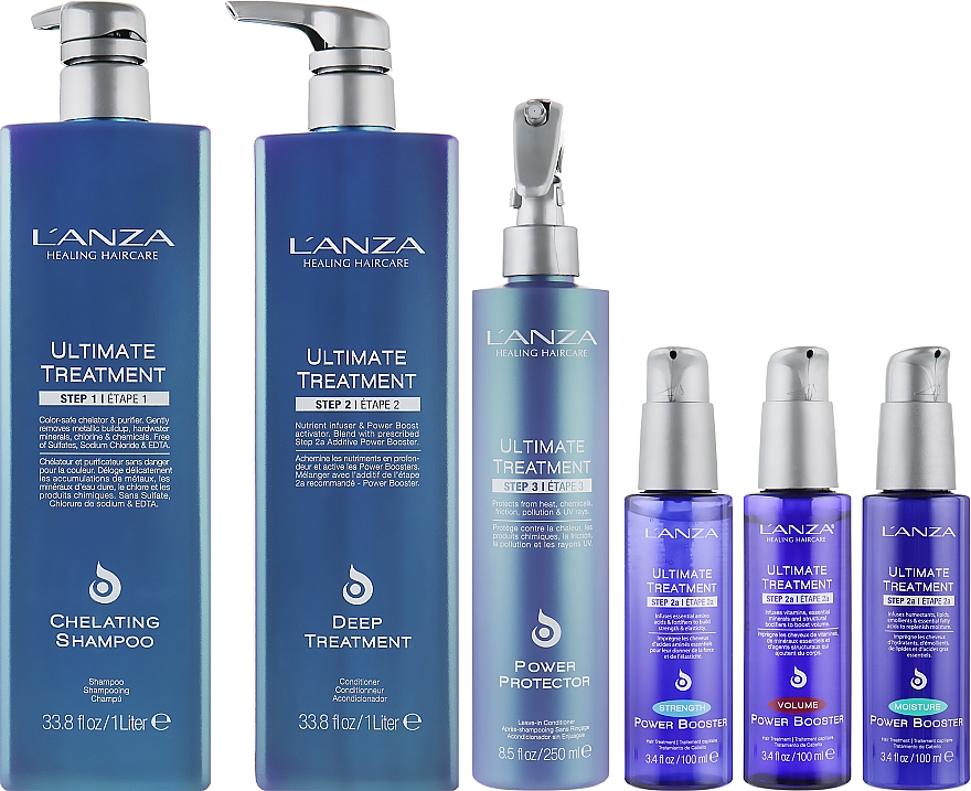 Haarpflegeset - L'anza Ultimate Treatment (Shampoo 1000ml + Conditioner 1000ml + Leave-in Conditioner 250ml + 3xBooster 100ml) — Bild N2