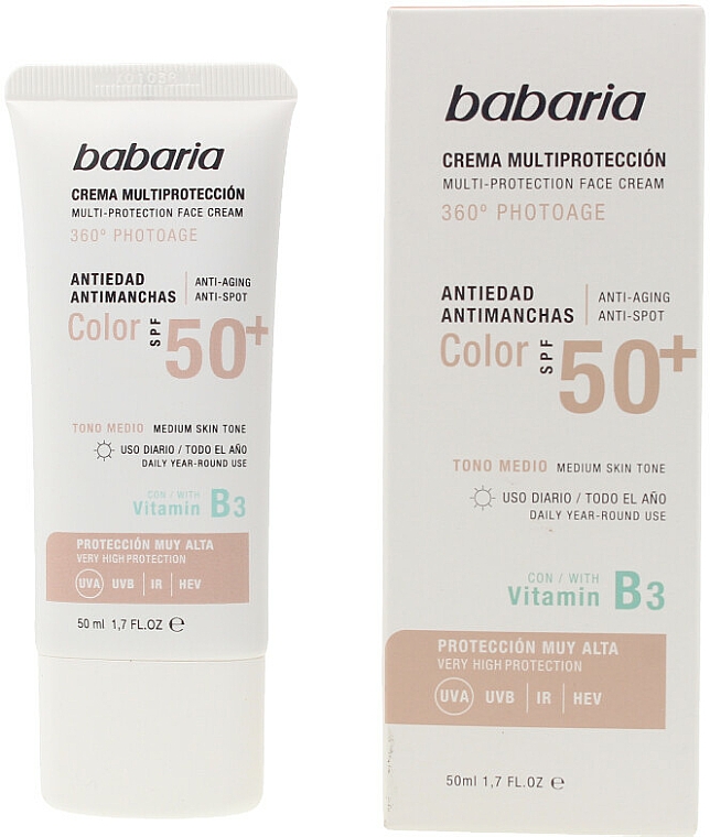 Sonnenschutzcreme gegen Altersflecken - Babaria Multi-Protection Spf 50+ Face Cream — Bild N1