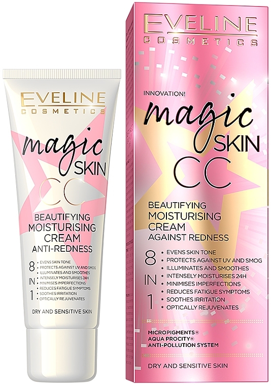 8in1 CC Creme gegen Hautrötungen mit Schutz vor Umwelteinflüssen - Eveline Cosmetics Magic Skin CC Moisturising Cream Anti-Redness