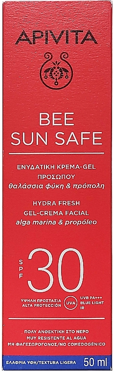 Feuchtigkeitsspendendes Sonnenschutzgel für das Gesicht mit Meeresalgen und Propolis SPF 30 - Apivita Bee Sun Safe Hydra Fresh Face Gel-Cream SPF30 — Bild N2