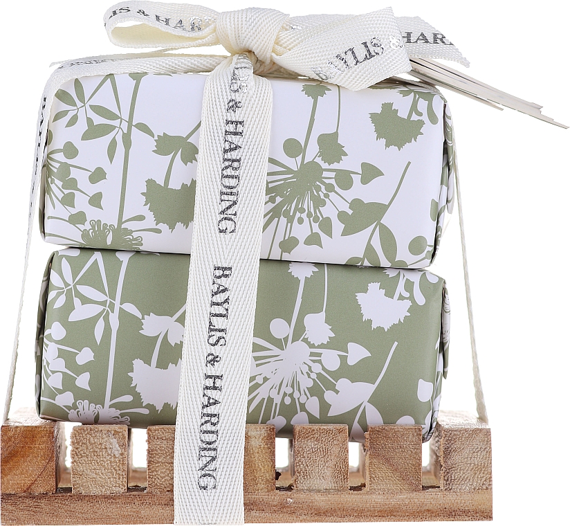 Seifenset - Baylis & Harding Urban Barn Lime, Basil & Mint (Feste Seife 2x200g + Seifenschale aus Holz)