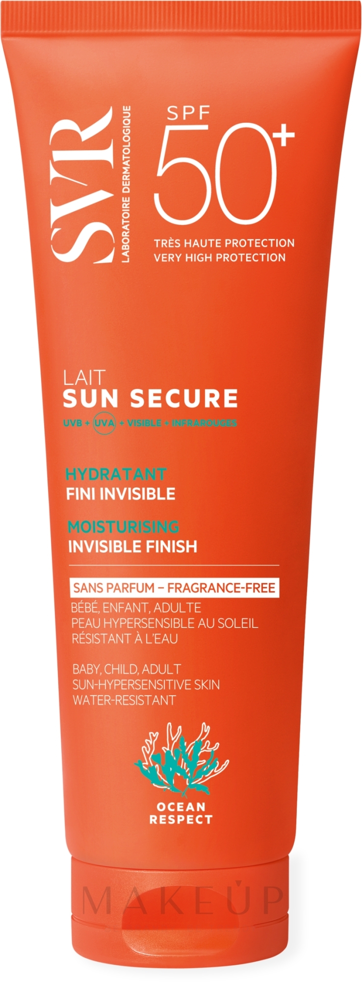 Feuchtigkeitsspendende Bräunungsmilch ohne Geruch - SVR Sun Secure Invisible Finish Moisturizing Sun Lotion SPF50 Fragrance Free — Bild 250 ml