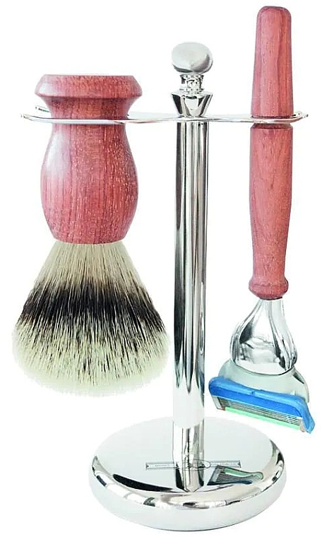 Rasierset - Golddachs Synthetic Hair, Fusion Chrome Rose Wood (Rasierpinsel + Rasierer + Rasierständer) — Bild N1