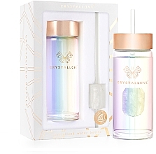 Düfte, Parfümerie und Kosmetik Holographische Glaswasserflasche mit Bergkristall und Trinkhalm, 400 ml - Crystallove Glass Hologram Water Bottle with Rock Crystal and Straw