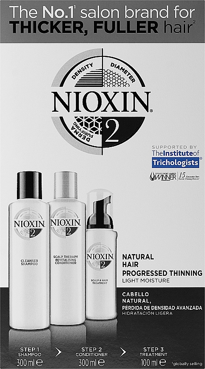 Haarpflegeset - Nioxin Hair System 2 Kit (Shampoo 300ml + Conditioner 300ml + Haarbehandlung 100ml) — Bild N1