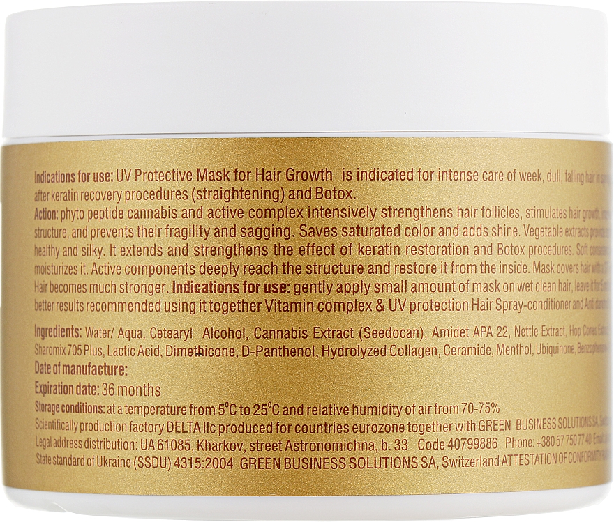 Haarwachstumsmaske mit Cannabisextrakt - Cannabis UV Protective Mask for Hair Growth — Bild N2