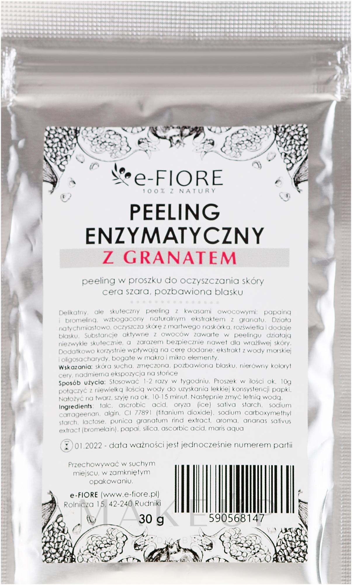 Enzym-Gesichtspeeling mit Granatapfelextrakt - E-Fiore Professional Enzyme Peeling Garnet&Vitamin C — Bild 30 g
