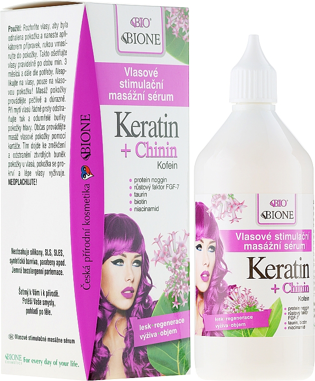 Haarserum - Bione Cosmetics Keratin + Quinine Stimulating Massaging Hair Serum — Bild N1