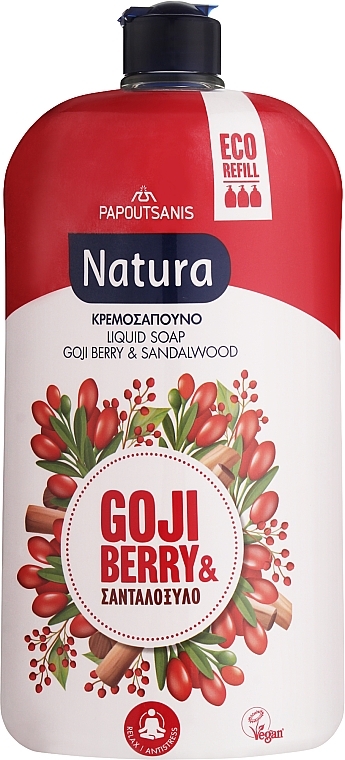 Flüssigseife Sandelholz und Goji-Beeren - Papoutsanis Natura Liquid Soap Bottle Refill Goji Berry & Sandalwood (Refill)  — Bild N1