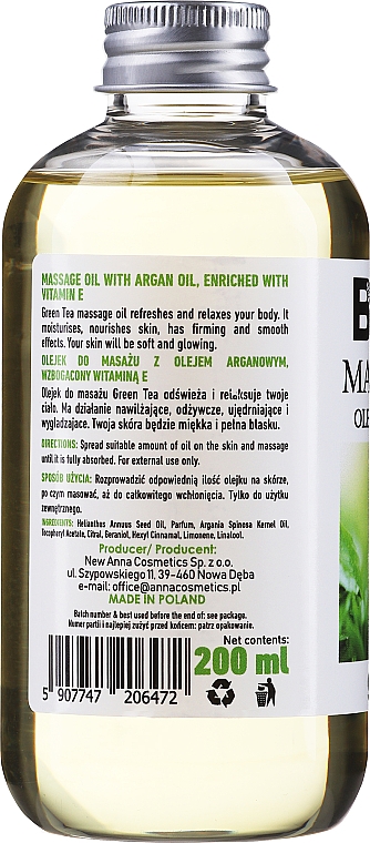 Feuchtigkeitsspendendes Massageöl mit Arganöl und Vitamin E - Fergio Bellaro Massage Oil Green Tea — Bild N2