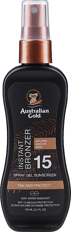 Bräunungsspray-Gel mit Bronzer SPF 15 - Australian Gold Spray Gel Sunscreen with Instant Bronzer SPF 15 PA +++ — Bild N1