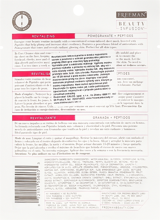 Revitalisierende Tuchmaske für das Gesicht mit Granatapfel und Peptiden - Freeman Beauty Infusion Revitalizing Peel-Off Mask Pomegranate + Peptides — Bild N2