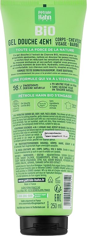 Feuchtigkeitsspendendes Duschgel mit Hanfextrakt - Eugene Perma Petrole Hahn Bio 4In1 Moisturizing Shower Gel — Bild N2