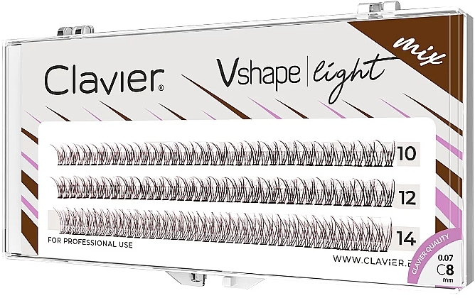 Künstliche Wimpernbüschel 8, 10, 12 mm C-Kurve 10D - Clavier Vshape Light Brown Mix  — Bild N1