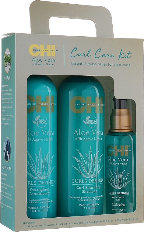 Set - CHI Aloe Vera Curl Care Kit (shm/340 ml + cond/340 ml + h/oil/89 ml) — Bild N1