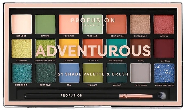 Lidschatten-Palette - Profusion Cosmetics Adventurous 21 Shade Eyeshadow Palette & Brush  — Bild N1