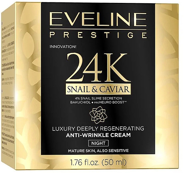 Anti-Falten Nachtcreme für das Gesicht mit Schneckensekret und Kaviar - Eveline Prestige 24k Snail & Caviar Anti-Wrinkle Night Cream — Bild N2