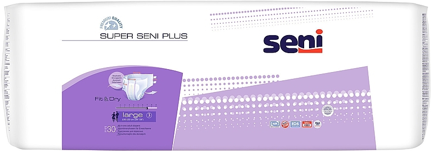 Windeln für Erwachsene Super Seni Plus 100-150 cm - Seni Medium Large 3 Fit & Dry  — Bild N3