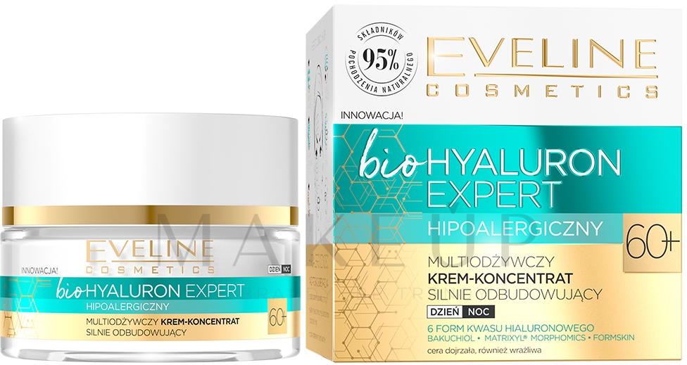 Intensiv pflegendes Creme-Konzentrat für Tag und Nacht 60+ - Eveline Cosmetics BioHyaluron Expert 60+ — Bild 50 ml